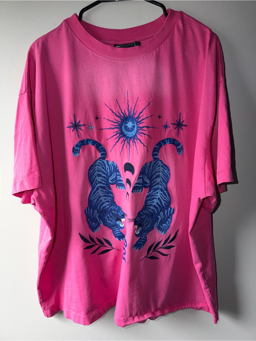 Pink Graphic Tee with Blue Tiger Print